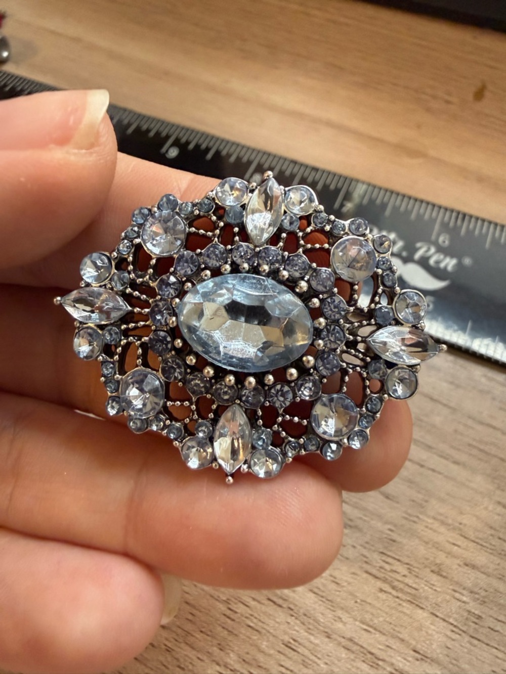 Crystal Filigree Brooch Pin - Clear Crystal Accent